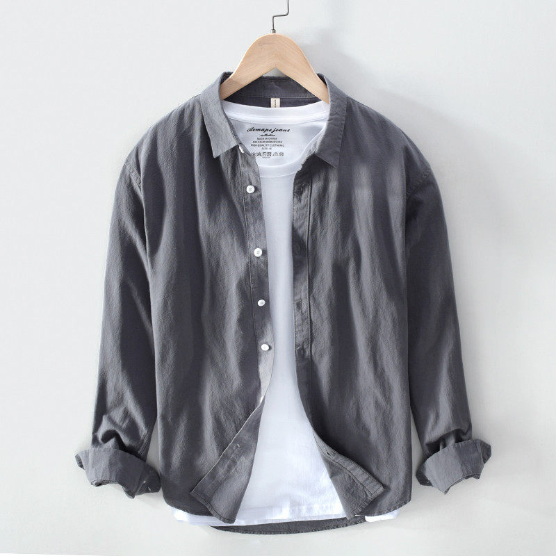 纯棉衬衫男长袖春夏季薄款休闲衬衣潮流百搭外穿日系白色寸衫