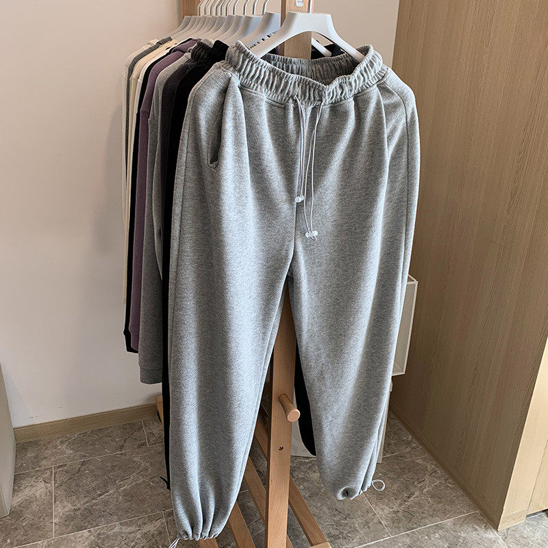灰色运动裤女秋季薄款宽松显瘦休闲阔腿美式束脚小个子休闲,女装/女士精品,卫裤,淘宝优惠券,粉丝福利购,淘宝优惠卷