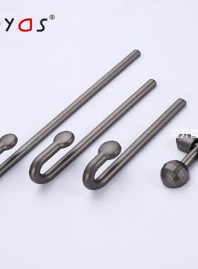 W9YX衣柜门拉手灰色现代简约橱柜挂钩状柜子抽屉把手锌合