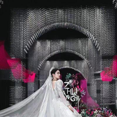 婚礼堂水晶厅拱门定制铁艺架子新款婚庆道具定位珠舞台吊顶花门架
