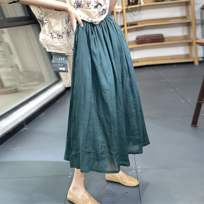 古与色夏季日系百搭中松紧抽绳宽松清新双层苎麻,女装/女士精品,半身裙,淘宝优惠券,粉丝福利购,淘宝优惠卷