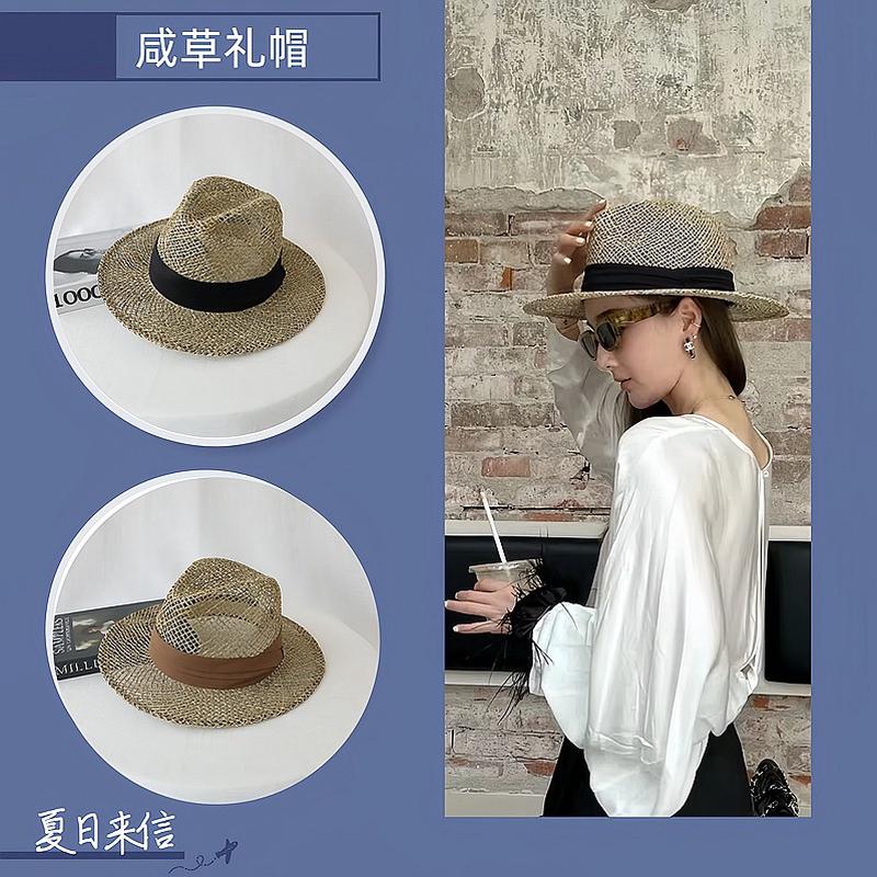 咸草礼帽男夏季巴拿马草帽宽檐遮阳清凉装扮女透气度假出游