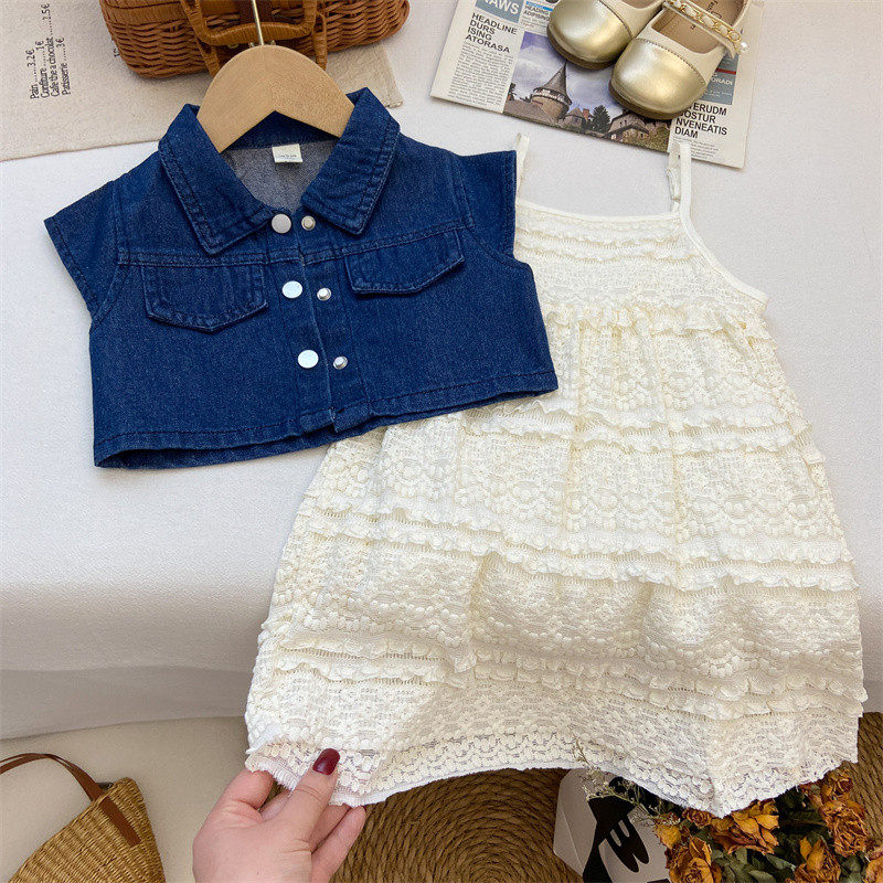 2024新款夏季薄款裙韩系洋气牛仔马甲两件套潮,童装/婴儿装/亲子装,套装,淘宝优惠券,粉丝福利购,淘宝优惠卷