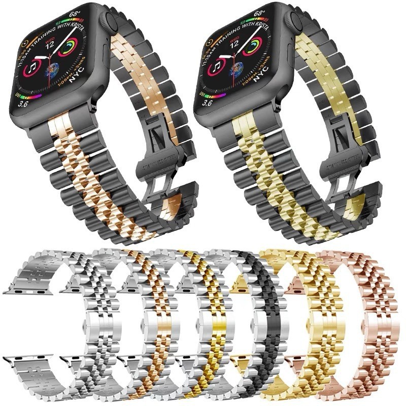 五珠钢带适用于苹果9手表五珠不锈钢表IWatch8手表金属s10表带