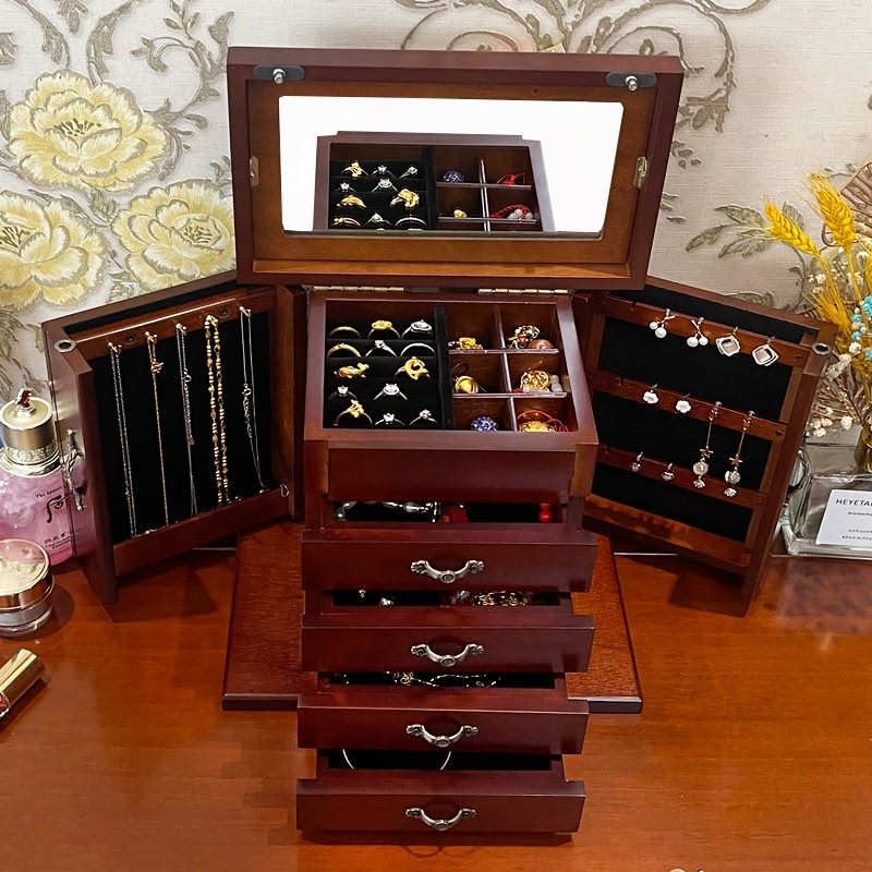 中式首饰收纳盒实木质手饰品珠宝收纳手镯收藏盒情人礼物