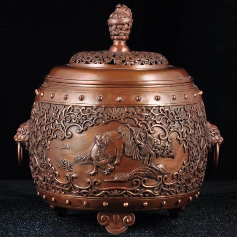 紫铜龙钮缠枝纹鼓式熏炉香道居家装饰茶室安神沉香盘香香薰炉,家居饰品,桌面摆件,淘宝优惠券,粉丝福利购,淘宝优惠卷