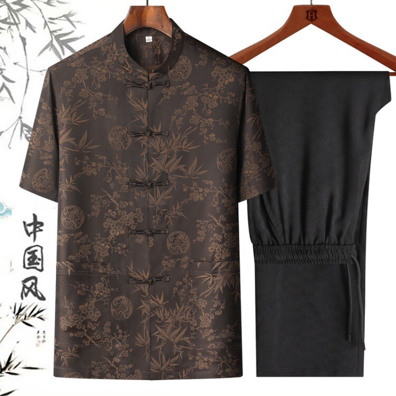 唐装男中老年爸爸装长袖男士夏季套装中国风爷爷老年人衣服