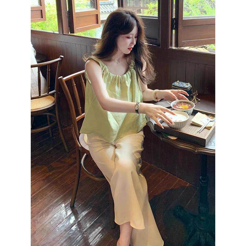 夏季小个子一整套洋气减龄甜美奶乖小清新阔腿裤两件套装