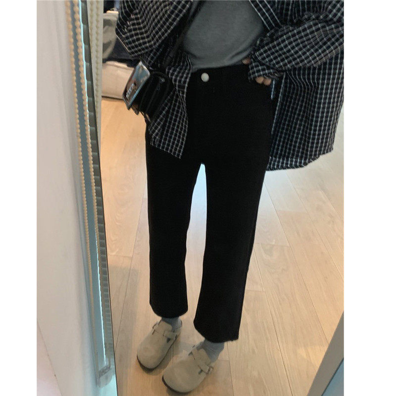 大码胖妹妹mm弹力牛仔直筒秋冬宽松显瘦百搭九分裤200斤