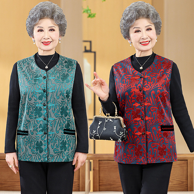 老年人马甲女奶奶秋装马夹大码妈妈坎肩外穿老人春装