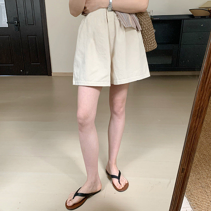 孕妇夏季女外穿薄款米白色宽松直筒三分阔腿休闲工裤