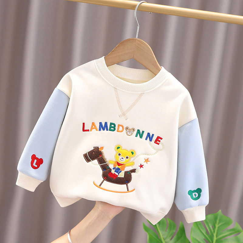 小童加绒2025秋冬装儿童宝宝刺绣拼色打底衫男童卡通纯棉绒衫,童装/婴儿装/亲子装,卫衣/绒衫,淘宝优惠券,粉丝福利购,淘宝优惠卷