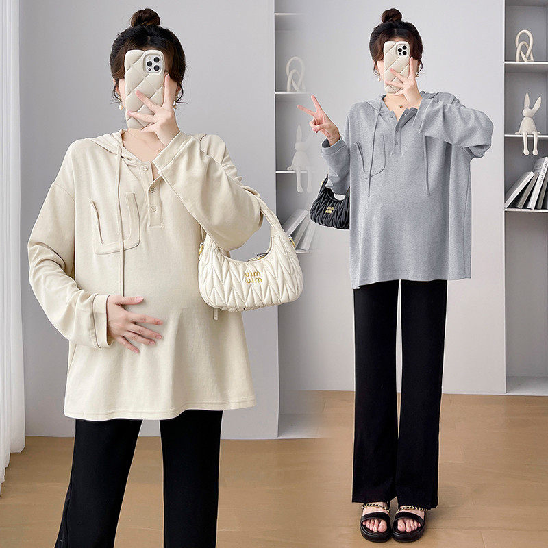 孕妇装春装套装时尚春季两件套长袖连帽韩版托腹裤春秋套装春