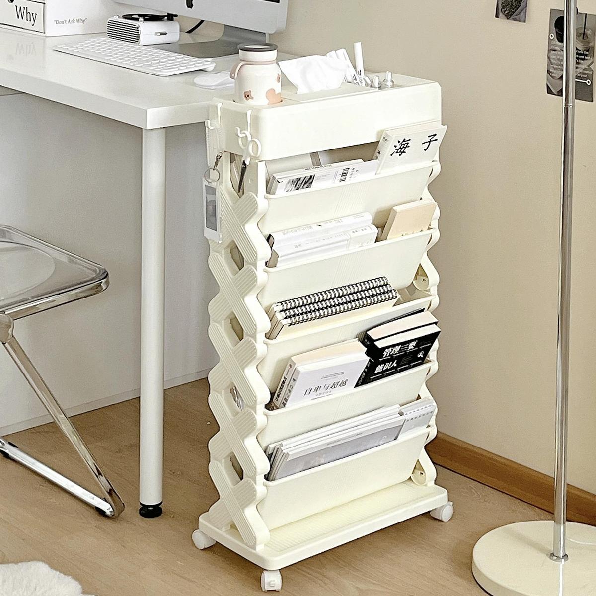 多功能书桌旁收纳置物架可移动带轮学生教室桌边卧室床头多层书架