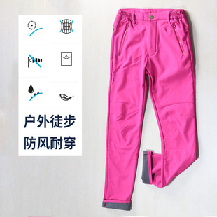 登山裤 女士冬季 户外加绒保暖徒步旅行休闲抗风直筒小脚软壳冲锋裤