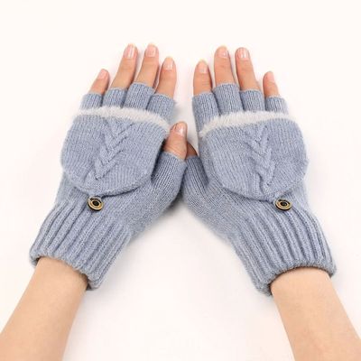 Fingers Free Wool Gloves Women Knitted Flip Fingerless Expos
