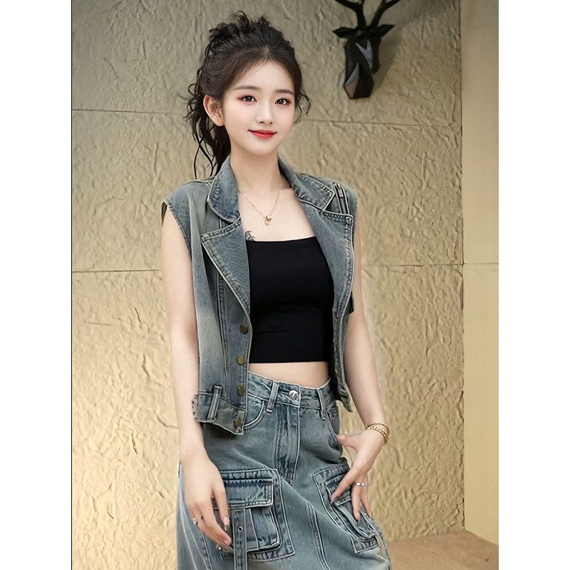 无袖牛仔马甲女夏季小个子设计感薄款坎肩马夹短款ins潮