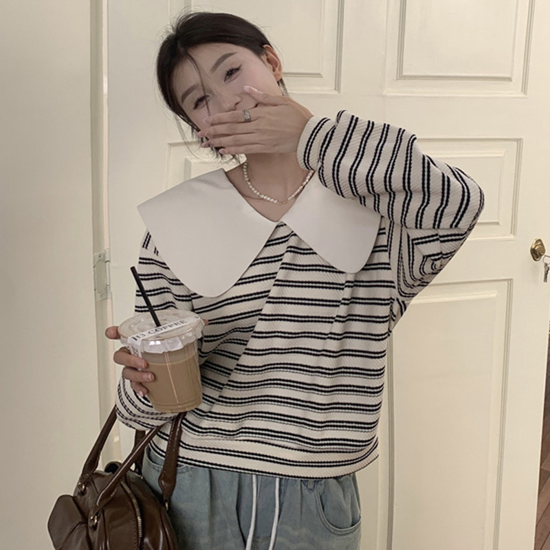 大码卫衣女宽松黑白条纹潮牌2025新款爆款春秋小个子时尚薄款上衣