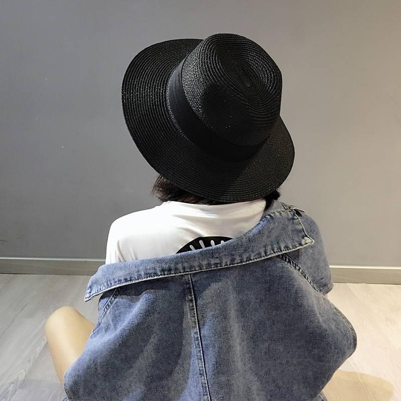 黑色男女可折叠草女平沿宽檐礼帽巴拿马沙滩度假帽夏季