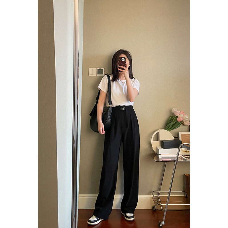 花总吖 2024春新款韩版百搭阔腿裤女显瘦垂感纯色长裤,女装/女士精品,西装裤/正装裤,淘宝优惠券,粉丝福利购,淘宝优惠卷