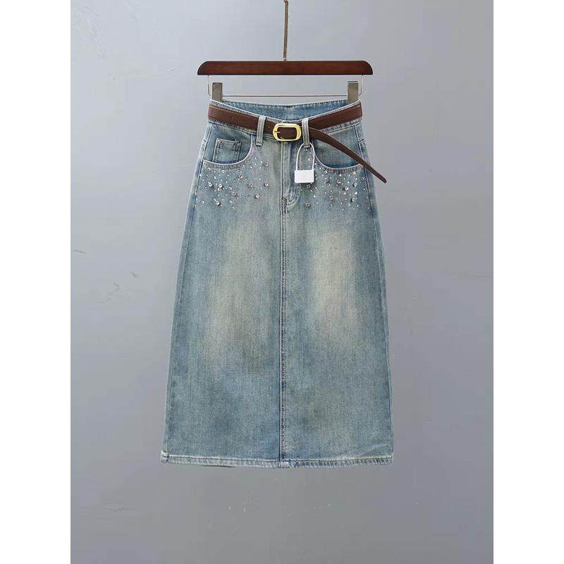 牛仔女2024夏季新款宽松显瘦中长款a字开叉包臀裙,女装/女士精品,大码半身裙,淘宝优惠券,粉丝福利购,淘宝优惠卷