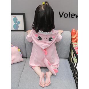 儿童恐龙睡衣男童夏薄款纯棉卡通宝宝连体家居服拉链可爱超萌