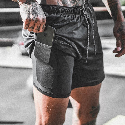 Men's Running Shorts Sports Jogging Gym pants 黑色双层短裤男
