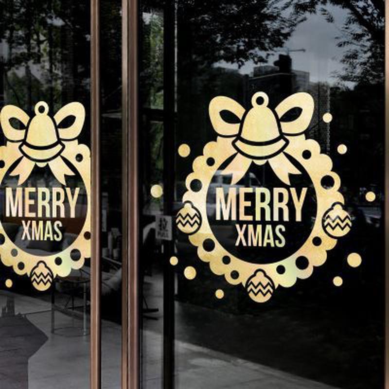 圣诞节装饰金色窗花店铺橱窗静电贴节日氛围布置圣诞贴纸推拉门贴