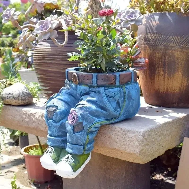 1pc Jeans Pants Shape Flower Pot Resin Statue, Succulent