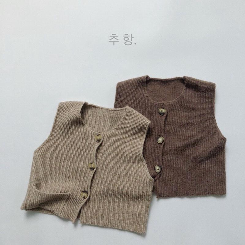 森系马甲儿童韩版开衫马夹男女宝宝口袋毛线秋冬