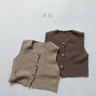 森系马甲儿童韩版开衫马夹男女宝宝口袋毛线秋冬