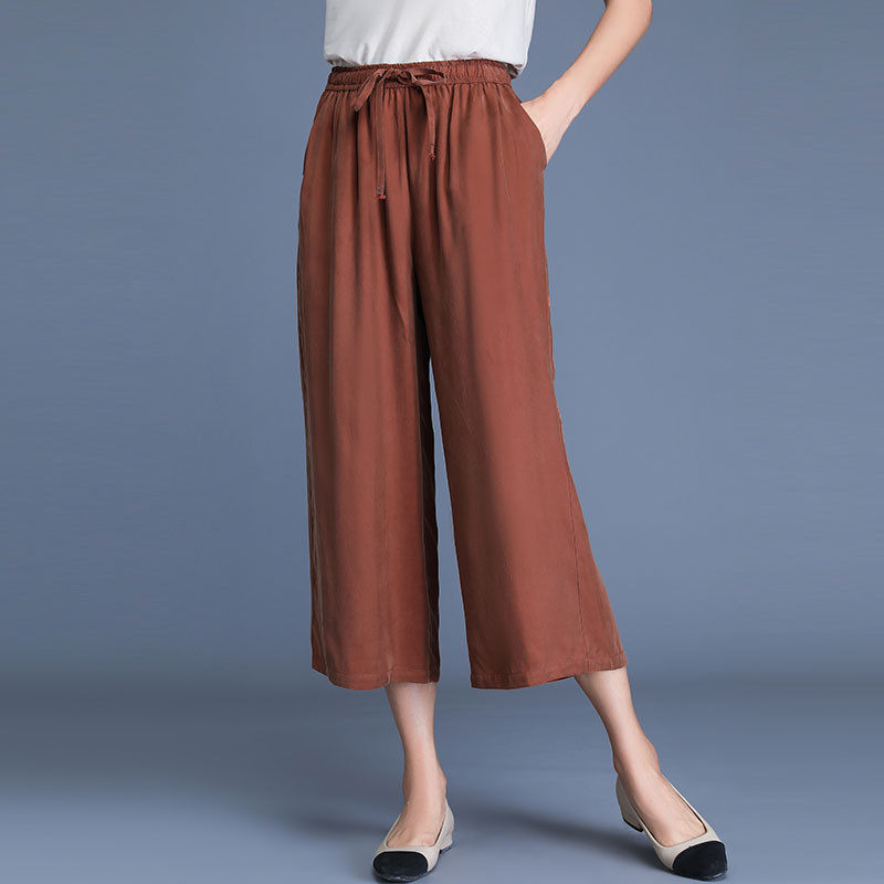 铜氨丝阔腿裤女2025夏通勤垂感直筒显瘦胖mm宽松小个子八分