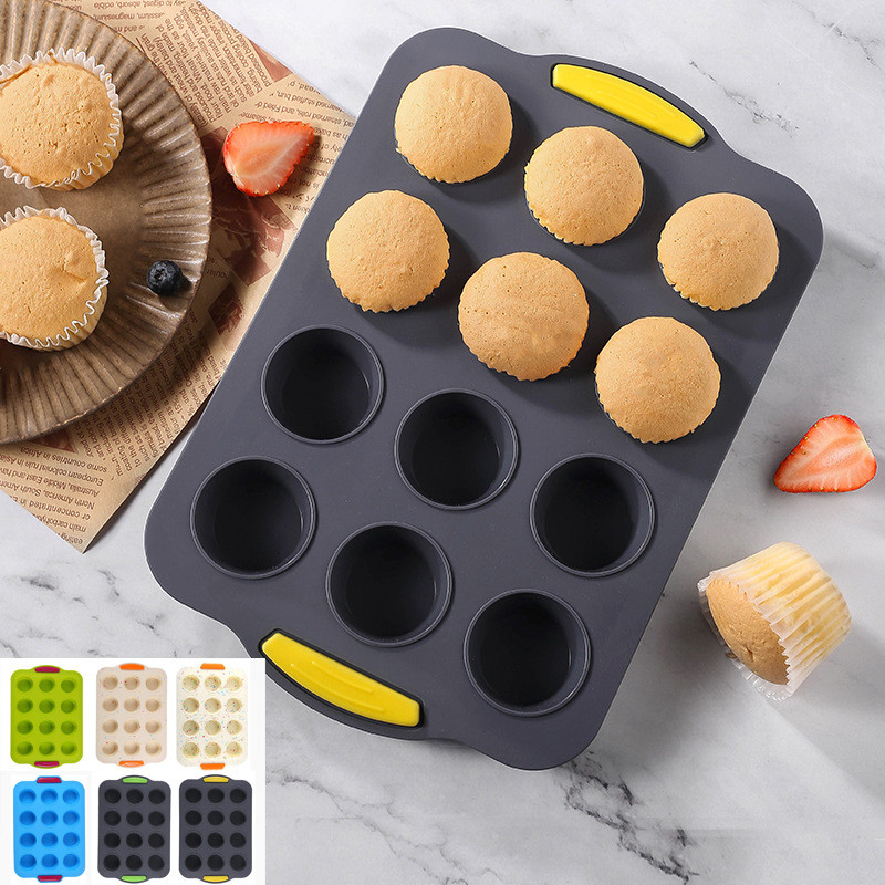 12连蛋糕模具 圆型耐高温硅胶蛋糕模具diy烘焙模具轻易脱模蛋糕盘