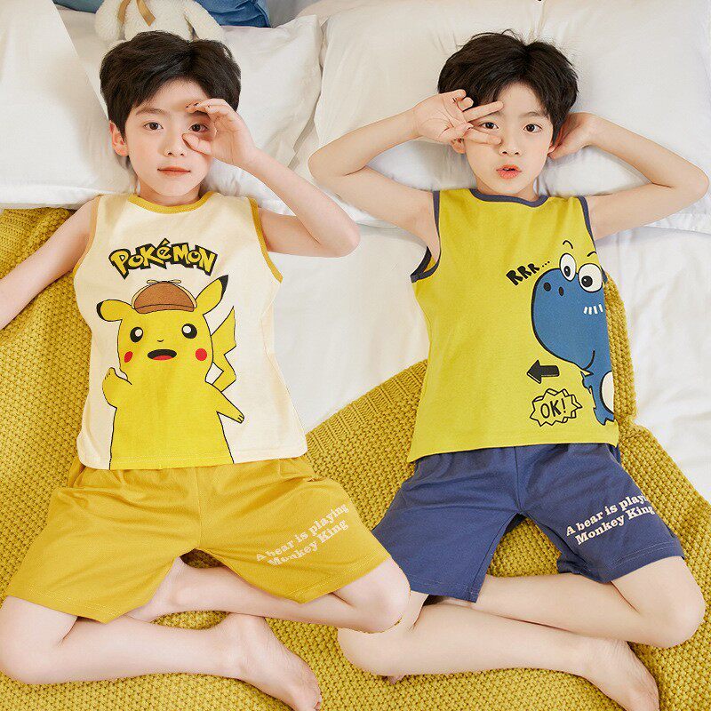 儿童睡衣男童夏季薄款背心套装家居服纯棉夏款大童男孩无袖空调服