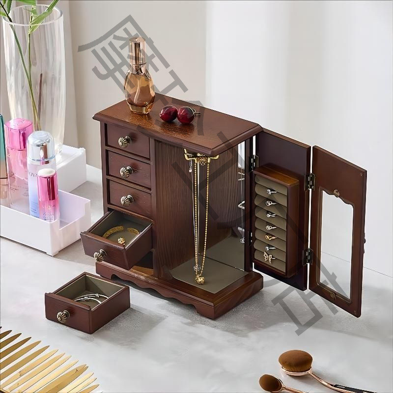 首饰收纳盒多层大容量家用复古中式项链珠宝手饰品盒实木质纹