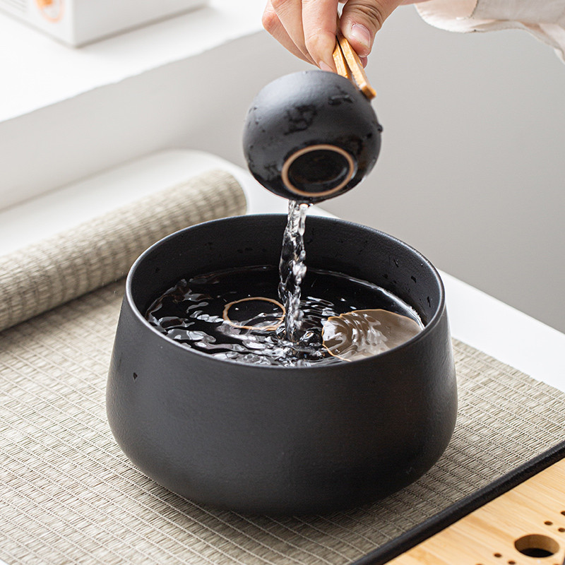 黑陶茶洗建水茶水缸茶桶功夫茶渣缸带盖大容量茶水盂壶承茶具配件