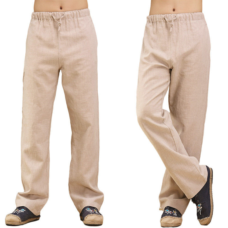 中国风春秋季亚麻松紧腰男士稍厚休闲直筒宽松 苎麻长裤,男装,休闲裤,淘宝优惠券,粉丝福利购,淘宝优惠卷