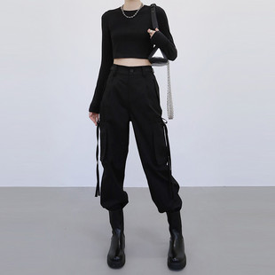 2025新款秋款黑色美式日系休闲宽松束脚工装裤女款秋冬