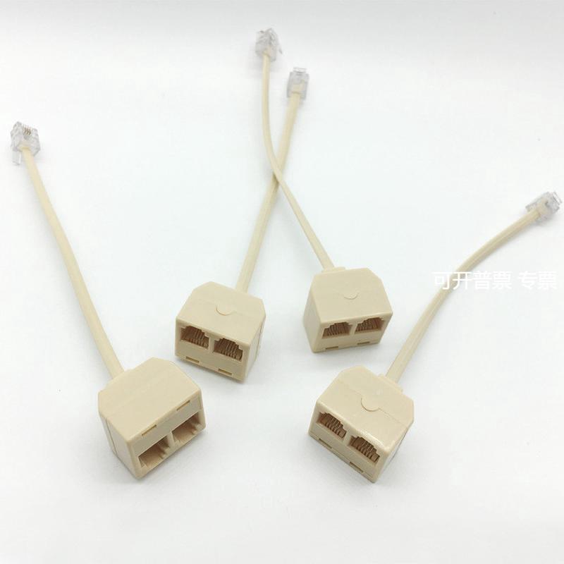 电话RJ11一分二接线盒电话机转接头 一公转二母牛角分线生产