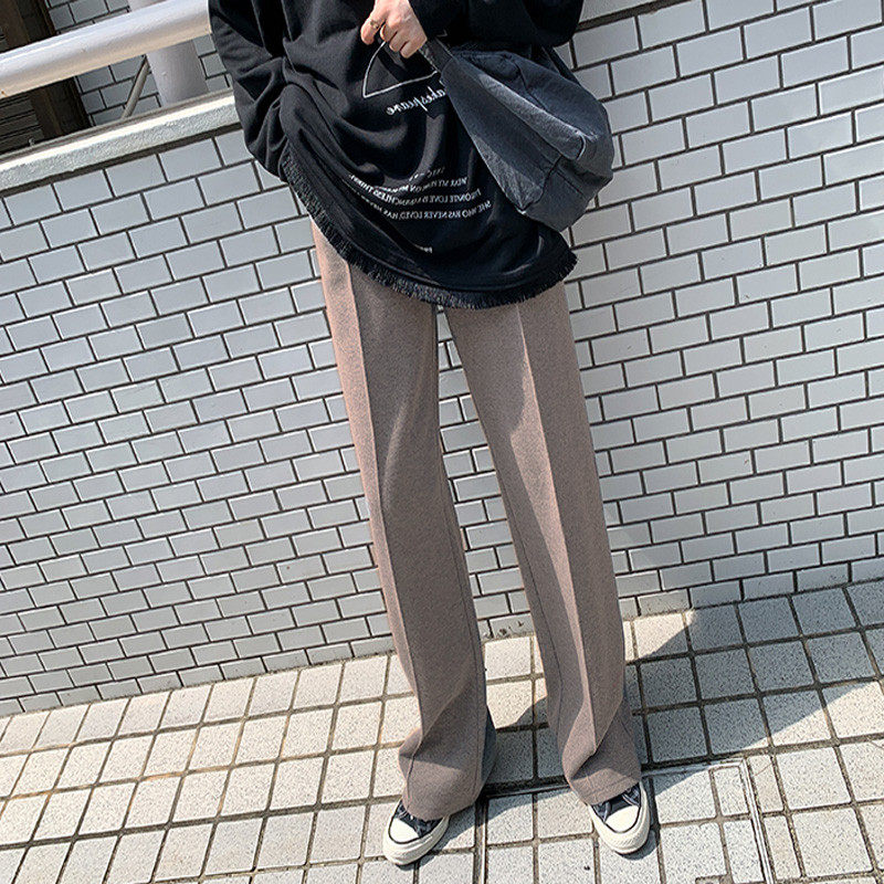 毛呢阔腿裤女秋冬直筒宽松显瘦坠垂感黑色拖地百搭长