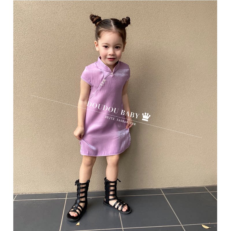 儿童夏季洋气中国风小女孩紫色走秀