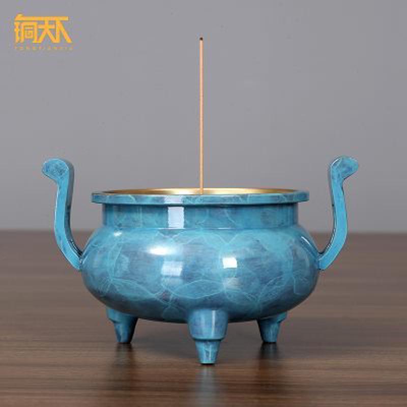 铜家居线香薰炉双耳炉铜工艺品铜鼎摆件礼品