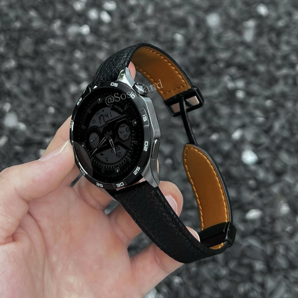 SosaBand全皮荔枝纹磁吸扣适用华为手表GT5表带gt2/3Pro/watch4