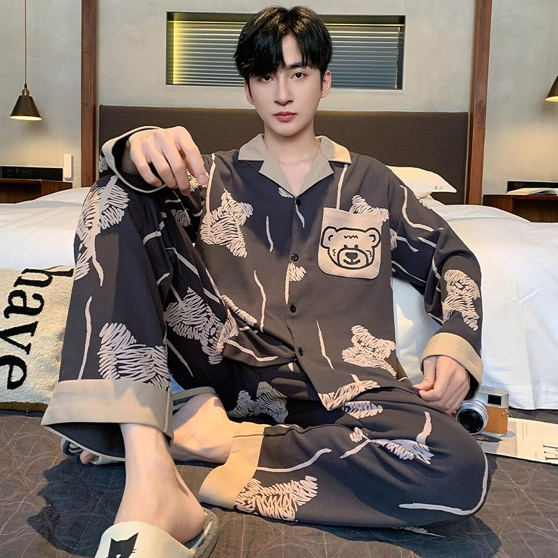 新品2025新款春秋季开衫睡衣男春秋季纯棉长袖青少年可外穿家居服