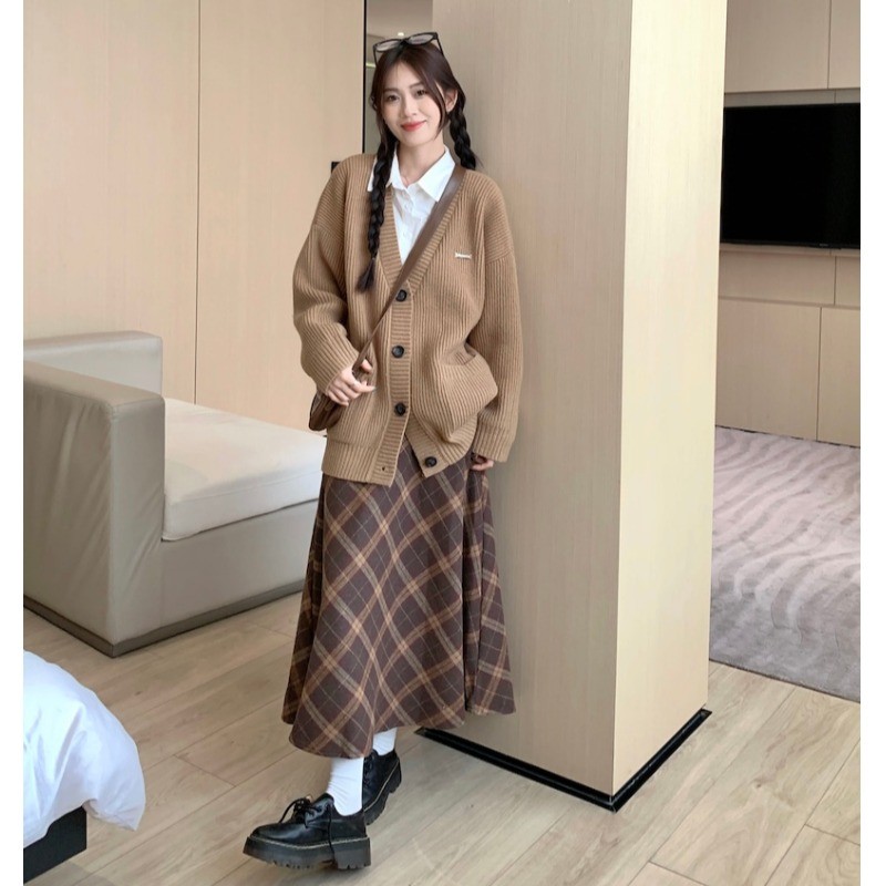小白了兔~秋冬加厚慵懒风开衫毛衣女美式长袖衫