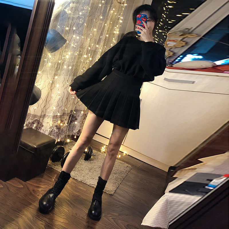 毛呢百褶裙女秋冬短款a字裙黑色显瘦外穿加厚小子