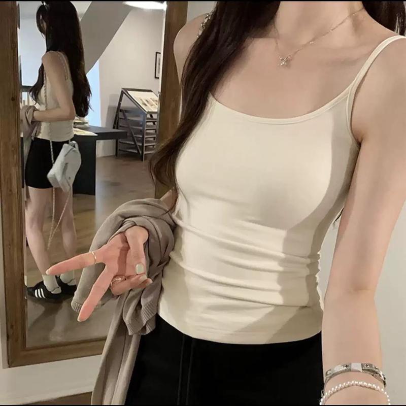 背心女纯欲吊带夏季学生内搭外穿美背带胸垫固定杯修身打底上衣女