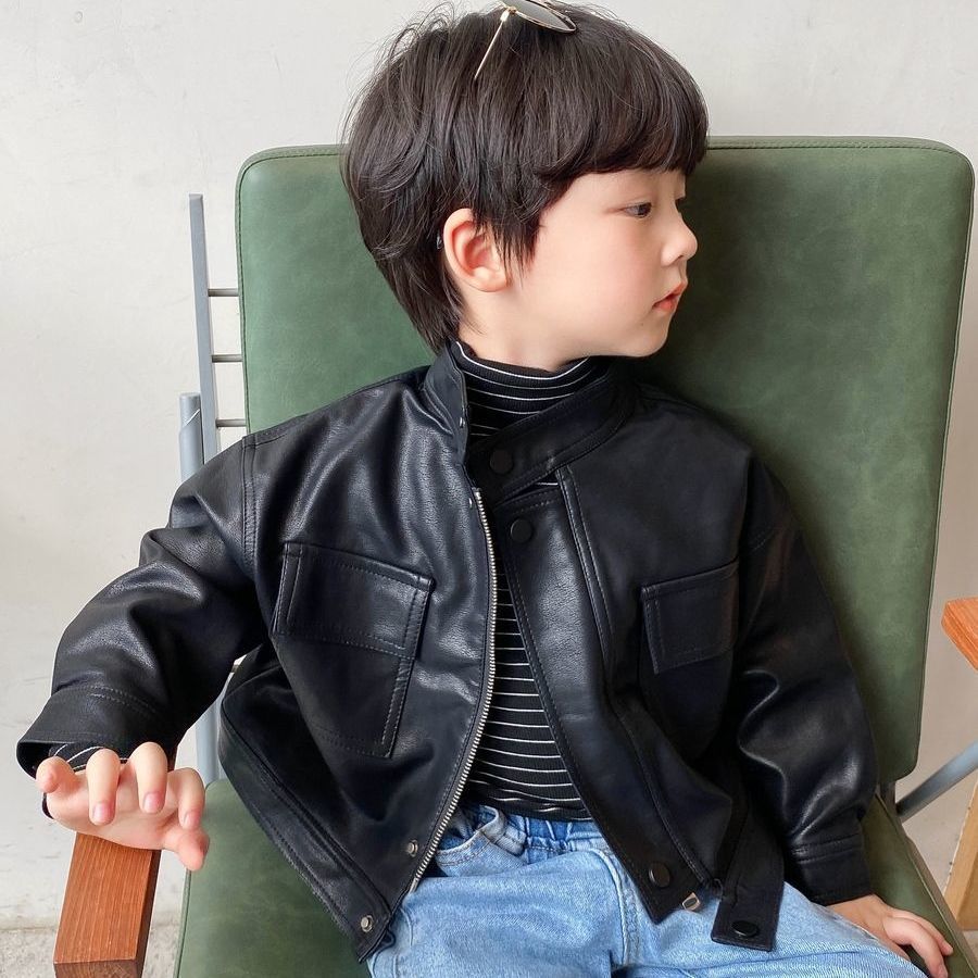 2024新款宝宝皮春秋装男小童机车服儿童皮衣