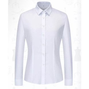 2025新款棉免烫长袖V领通勤抗皱防走光男女款白衬衣蓝色衬衫