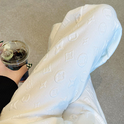 高级感白色女加绒加厚垂感显瘦提花高个加长拖地裤阔腿裤